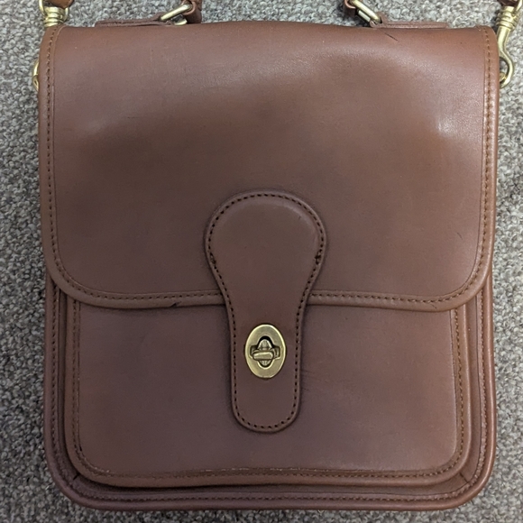 Vintage Turnlock Genuine Leather 90s Satchel Handbag Station Tan Crossbody - Picture 4 of 12